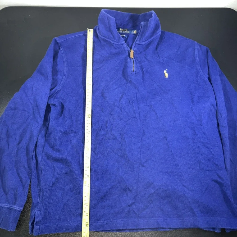Ralph Lauren Polo Sweater Mens L Large Blue Estate Rib Flesh Pony  1/4 Zip